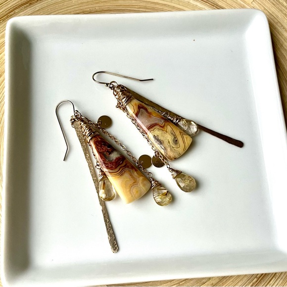 Artisan gold filled earrings OOAK stones - Picture 4 of 6